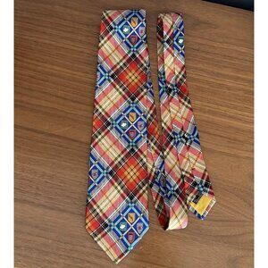 JC De CASTELBAJAC Men's 100% Silk Tartan Plaid Shields Tie ITALY Vtg Colorful
